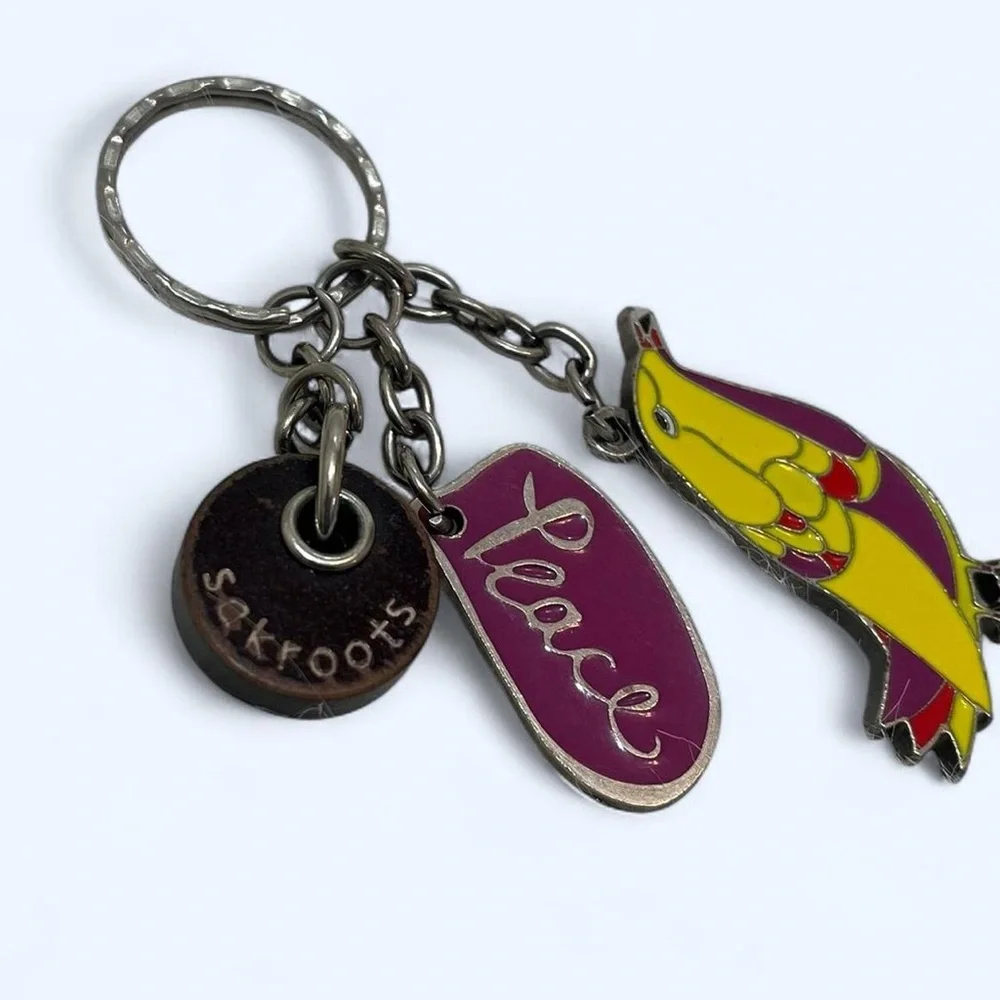 Sakroots Yellow Brown and Purple Peace Bird Sterling Silver Keychain Vintage